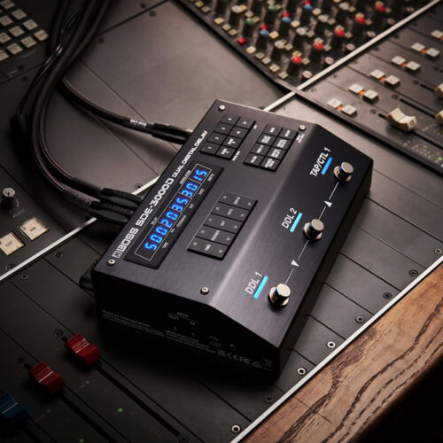 Boss SDE-3000D Dual Delay - angled view mixing console